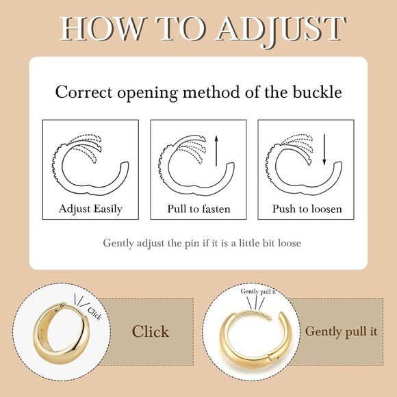 Gold Hoop Earrings for Women 14K Gold Hypoallergenic Lightweight 13-22MM - Picture 6 of 6